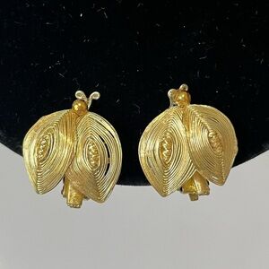 Vintage Gold Tone Wire Bug Clip On Earrings Germany